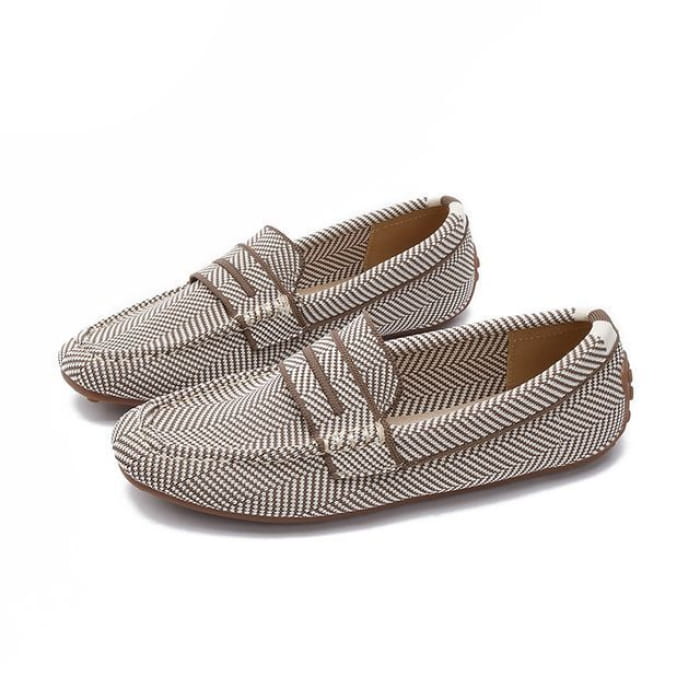 Plain Driving Loafers - Stripe - Brown / 35