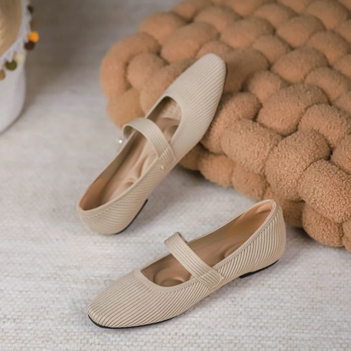 Plain Fabric Mary Jane Flats - Almond / 34