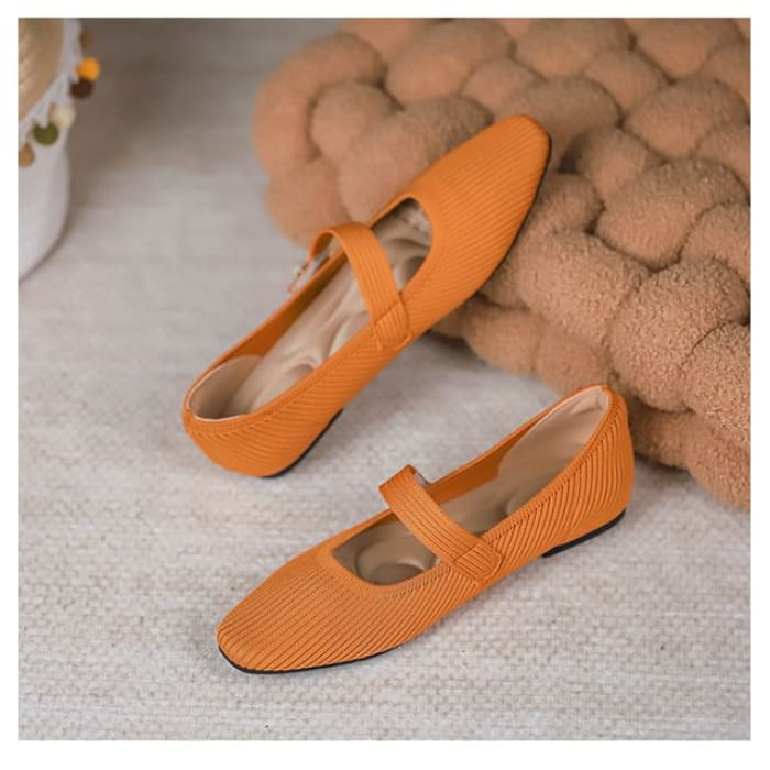 Plain Fabric Mary Jane Flats - Orange / 34