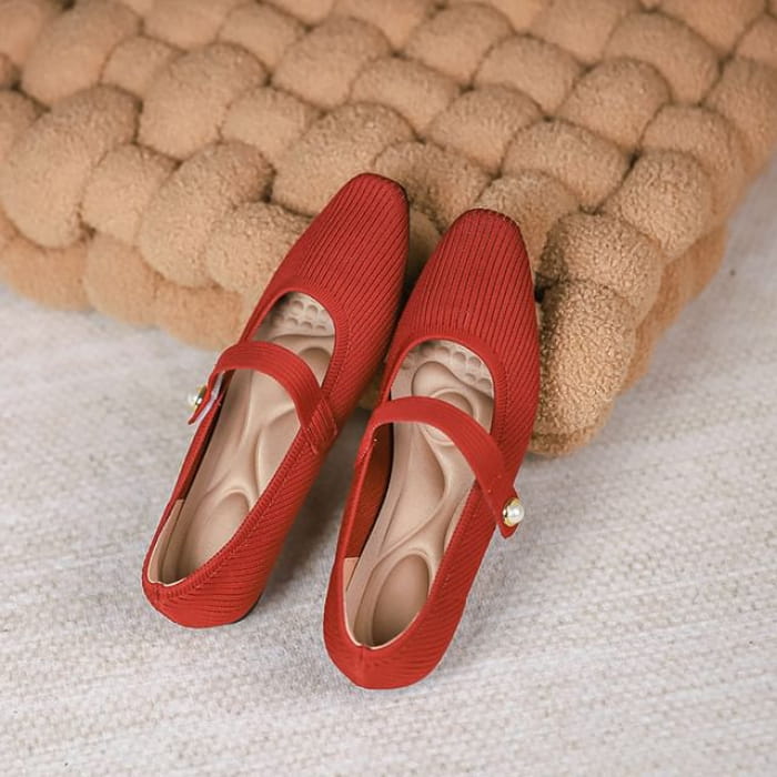 Plain Fabric Mary Jane Flats - Red / 34