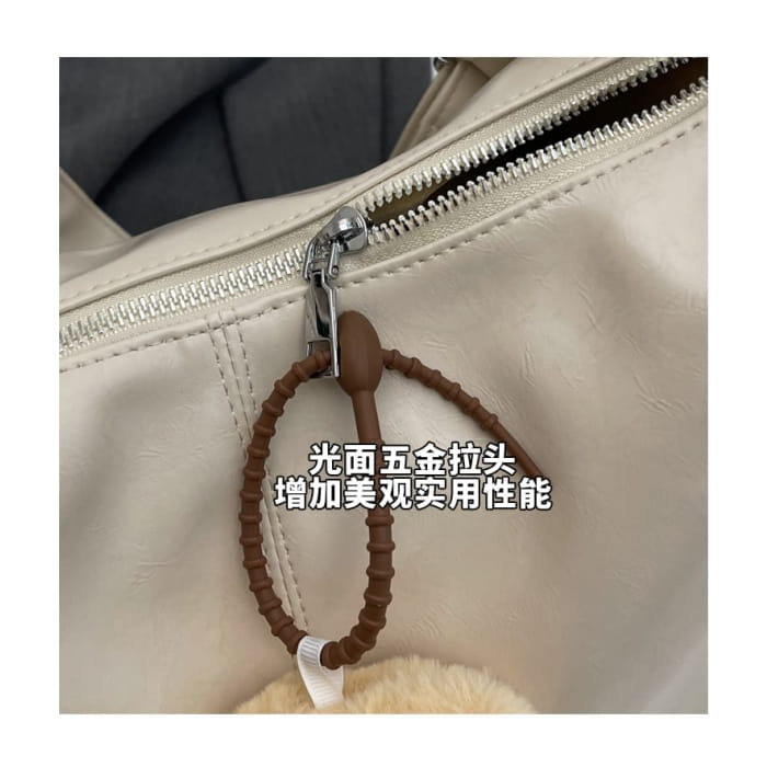 Plain Faux Leather Crossbody Bag / Charm / Set