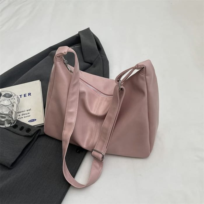 Plain Faux Leather Crossbody Bag / Charm / Set - Pink