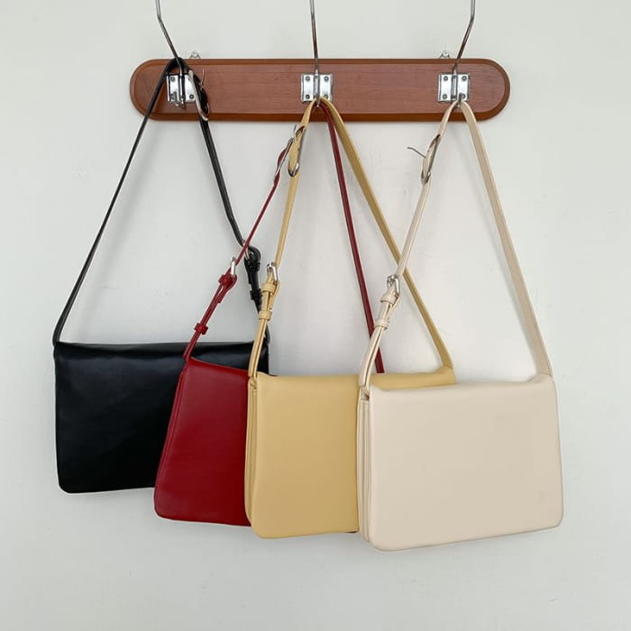 Plain Faux Leather Flap Shoulder Bag