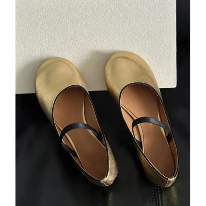 Plain Faux Leather Mary Jane Flats - Gold / 35