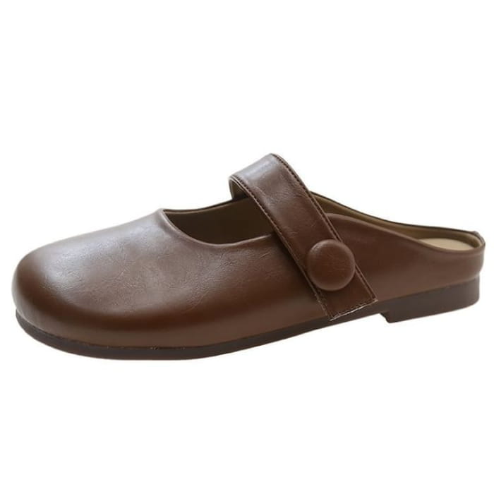 Plain Faux Leather Mary Jane Mules - Dark Brown / 35 - Shoes