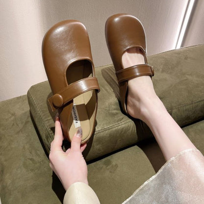 Plain Faux Leather Mary Jane Mules - Shoes