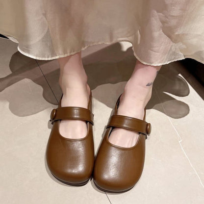 Plain Faux Leather Mary Jane Mules - Shoes