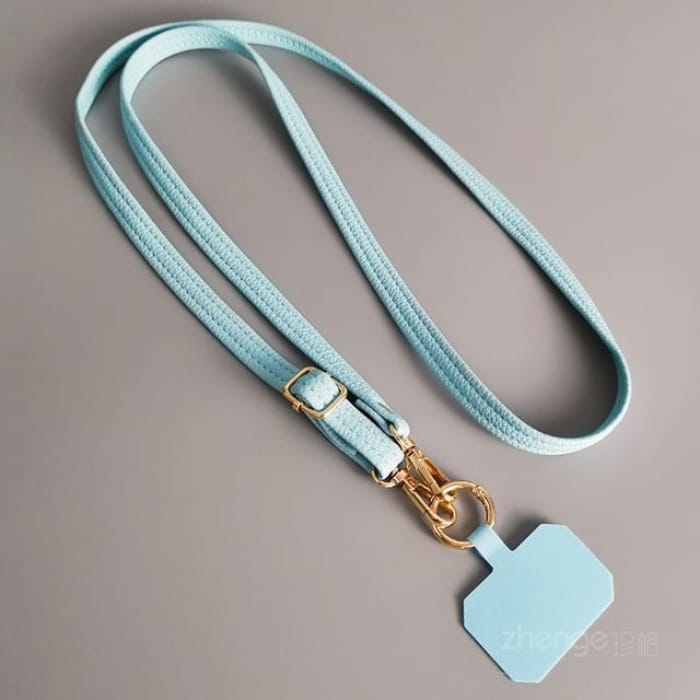 Plain Faux Leather Phone Lanyard - Blue / One Size