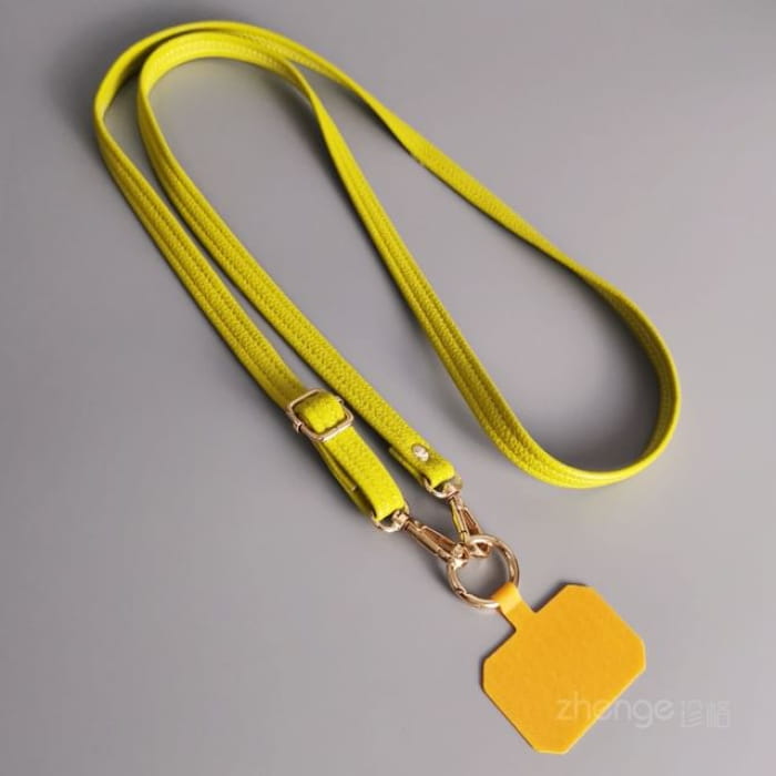 Plain Faux Leather Phone Lanyard - Yellow / One Size