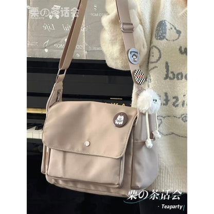 Plain Flap Crossbody Bag / Charm / Set - With White Pompom