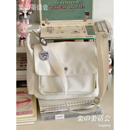 Plain Flap Crossbody Bag / Charm / Set - Without - White