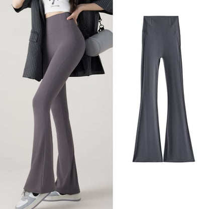 Plain Flare Yoga Pants - Gray / M