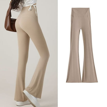 Plain Flare Yoga Pants - Light Khaki / M