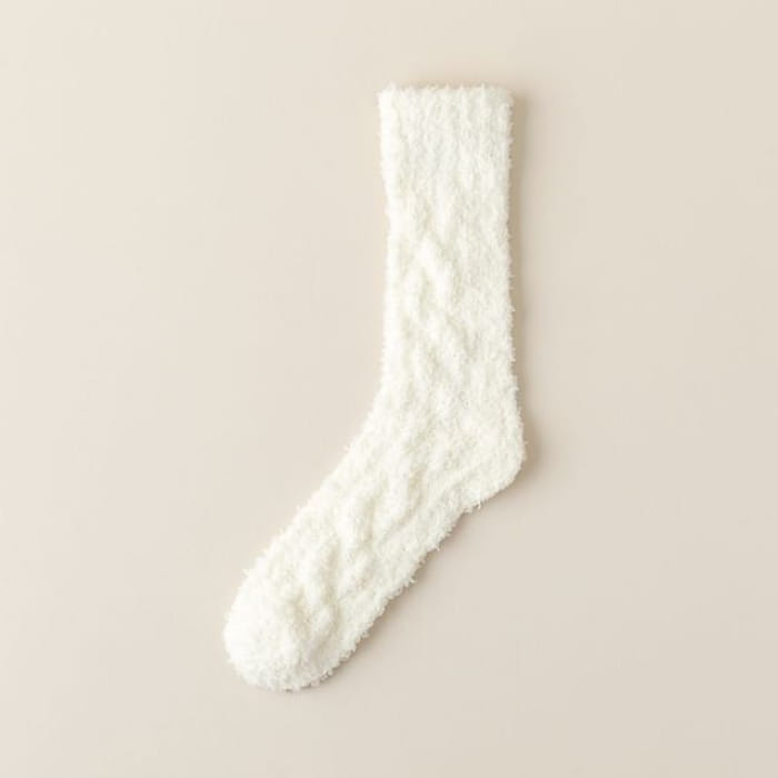 Plain Fleece Socks - White / One Size