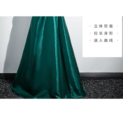 Plain Flower Ruched A-Line Tube Evening Gown - Clothing