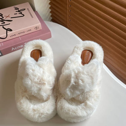 Plain Fluffy Platform Slippers