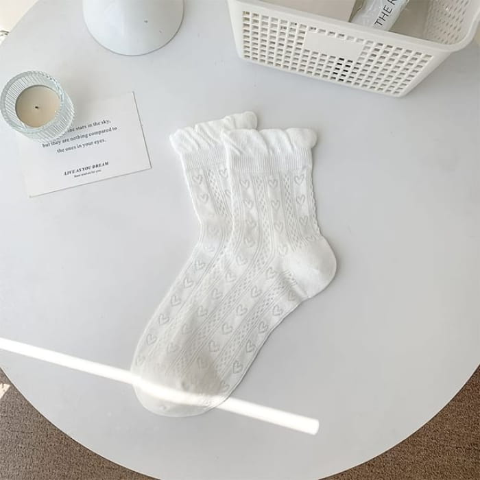 Plain Frill Trim Perforated Socks - White / One Size