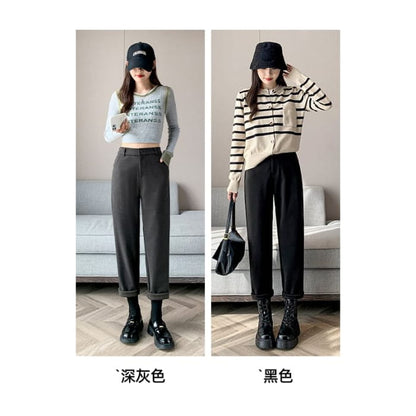 Plain High Rise Straight Cut Crop Knit Dress Pants