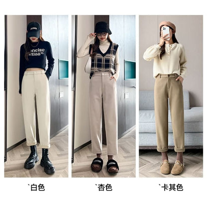 Plain High Rise Straight Cut Crop Knit Dress Pants