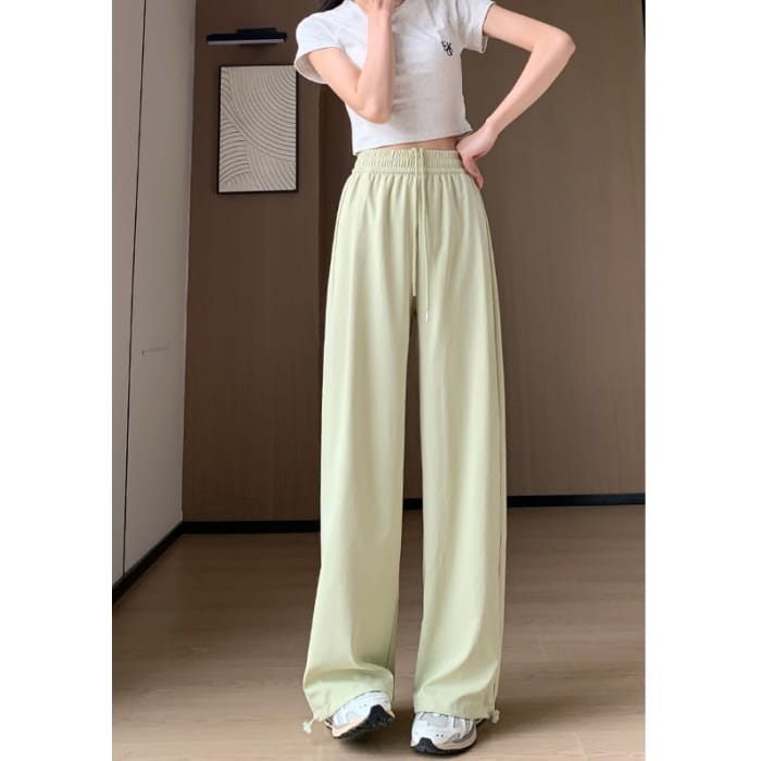 Plain High Waist Drawstring Wide Leg Sweatpants