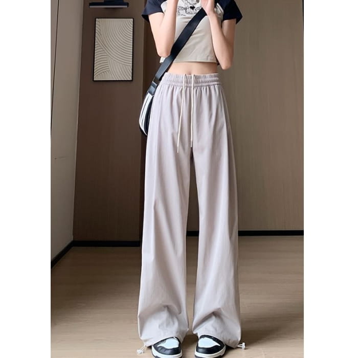 Plain High Waist Drawstring Wide Leg Sweatpants