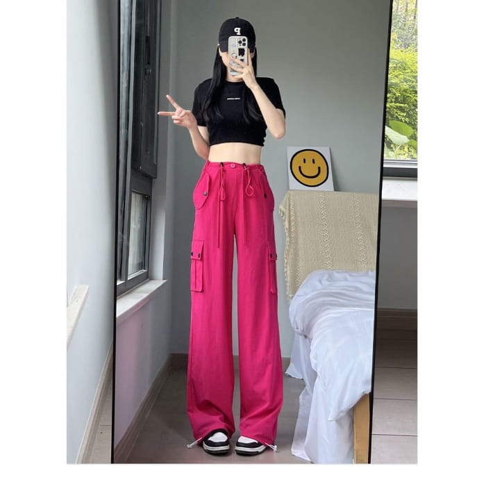 Plain High Waist Wide Leg Cargo Sweatpants