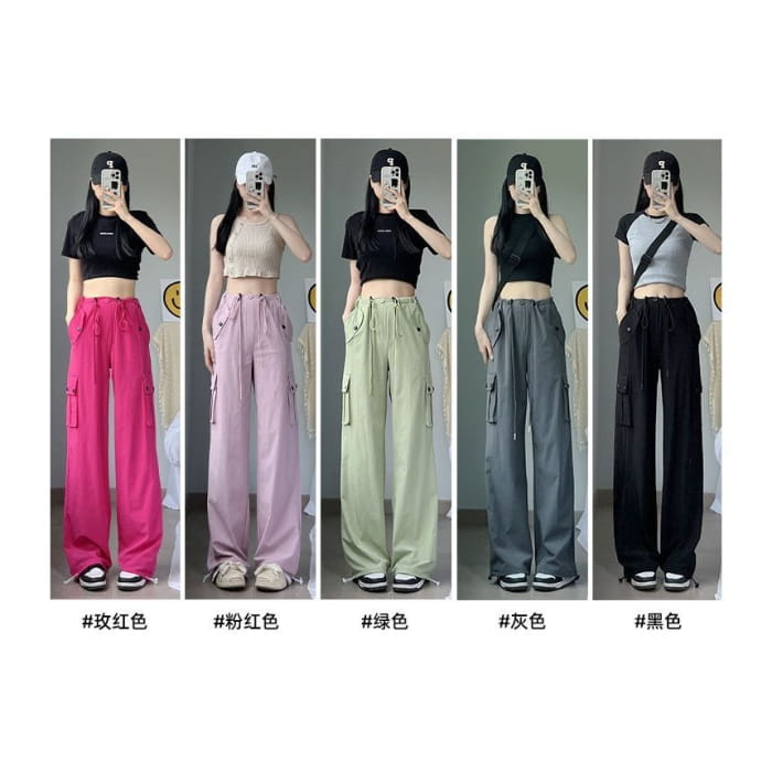 Plain High Waist Wide Leg Cargo Sweatpants