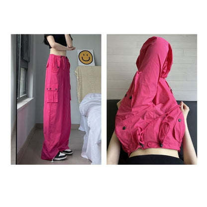 Plain High Waist Wide Leg Cargo Sweatpants