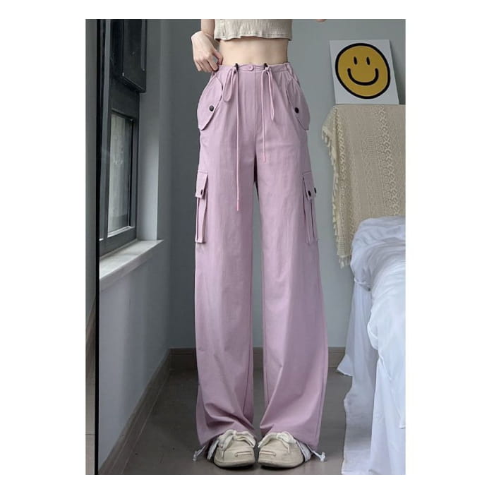 Plain High Waist Wide Leg Cargo Sweatpants