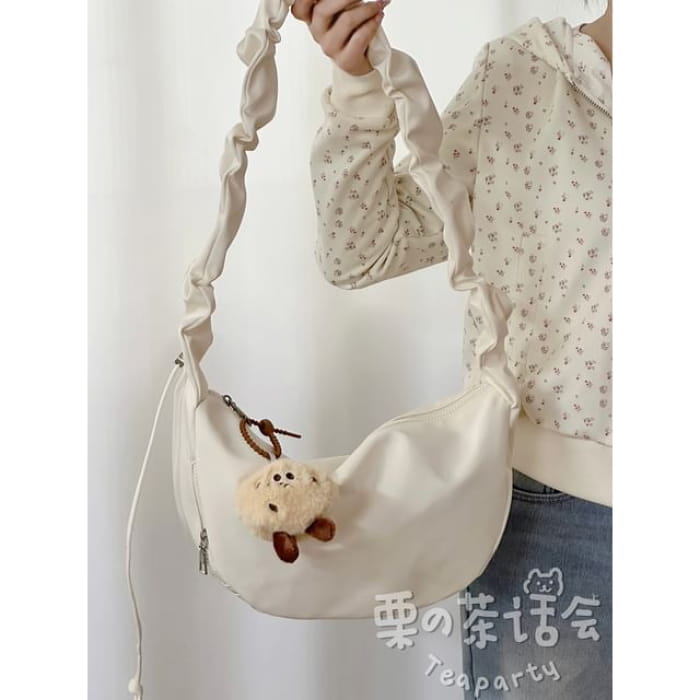 Plain Hobo Bag / Charm / Set - With Khaki Pom - Off-White