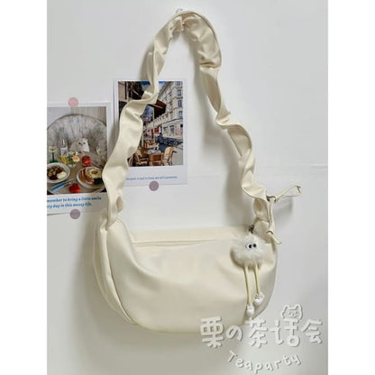 Plain Hobo Bag / Charm / Set - With White Hairball