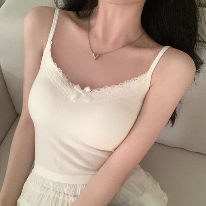 Plain Lace Trim Bow Camisole Top