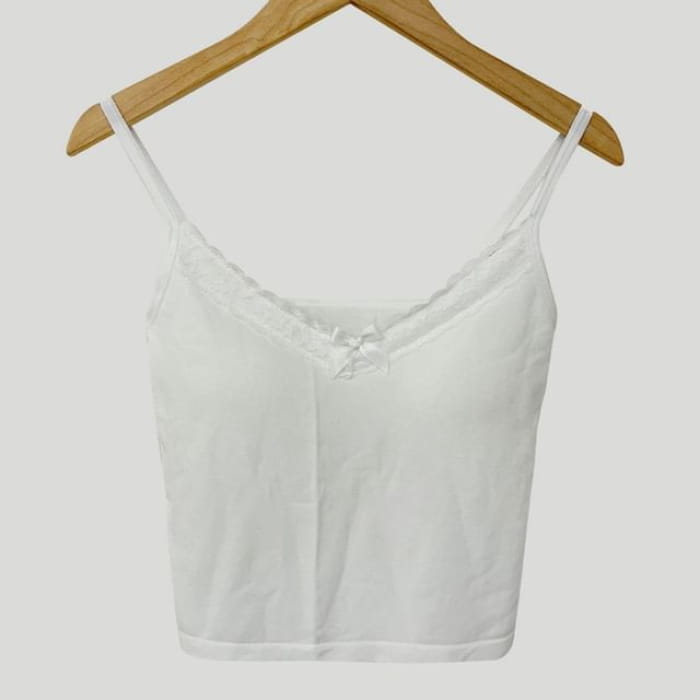 Plain Lace Trim Bow Camisole Top - White / One Size