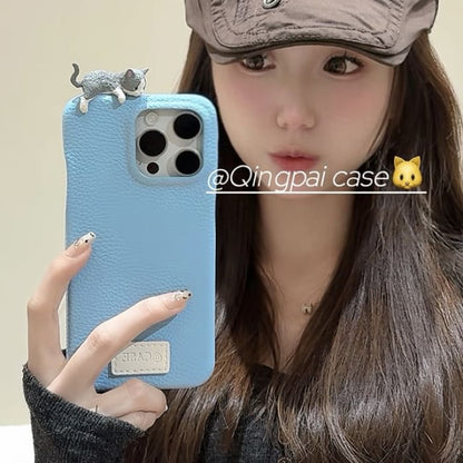 Plain Leather Cat Phone Case - iPhone 16 Pro Max / 15 / 14