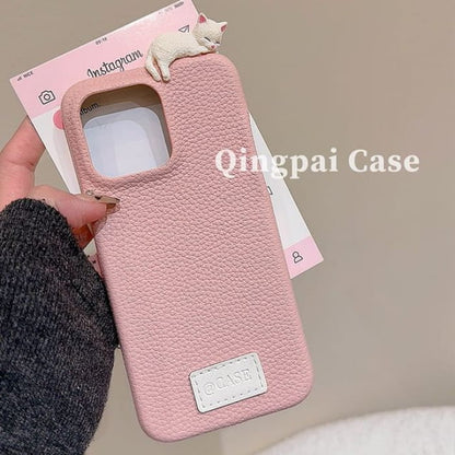 Plain Leather Cat Phone Case - iPhone 16 Pro Max / 15 / 14