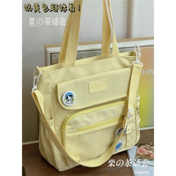 Plain Lettering Label Crossbody Bag / Charm / Set - Yellow