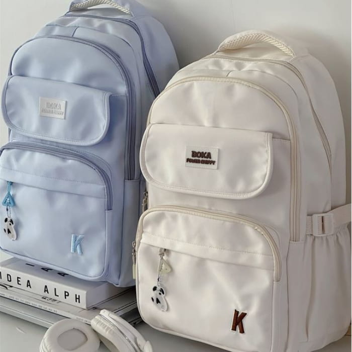 Plain Lettering Logo Buckled Backpack - Backpacks