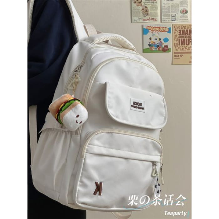 Plain Lettering Logo Buckled Backpack - With Sandwich Toast