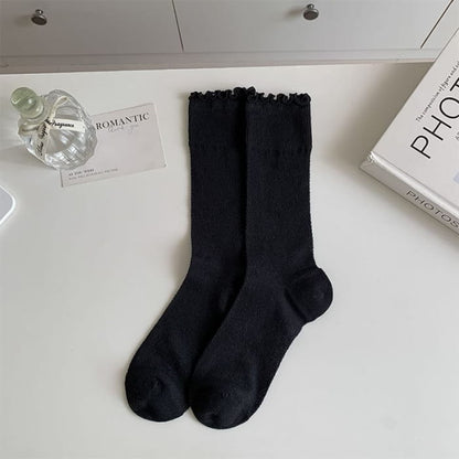 Plain Lettuce Edge Mesh Socks