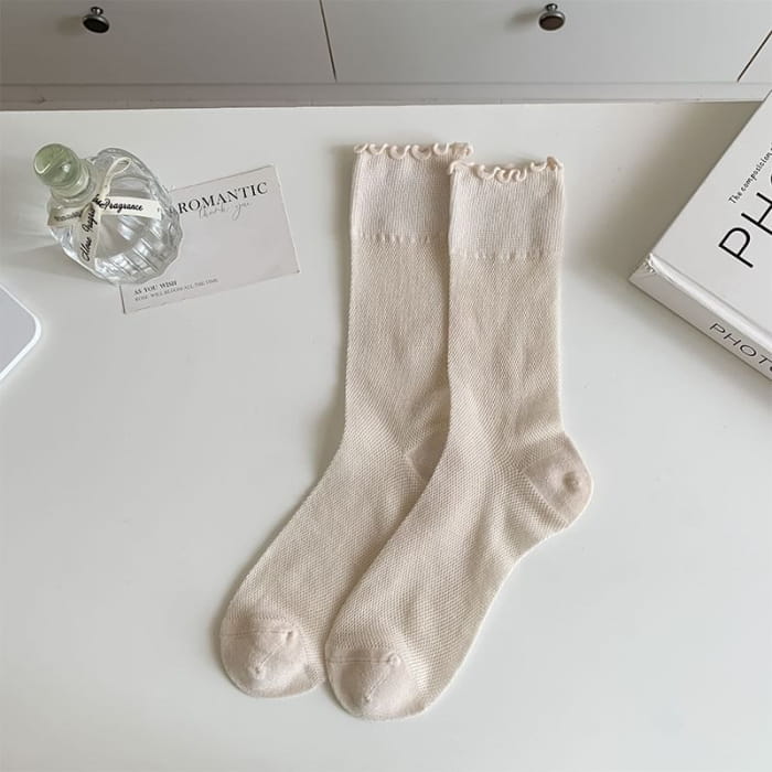 Plain Lettuce Edge Mesh Socks