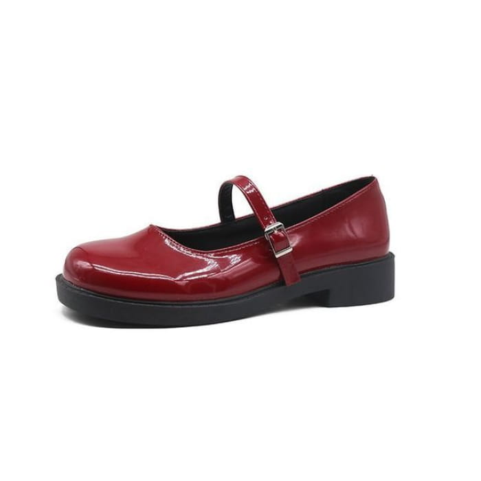 Plain Mary Jane Shoes - Glitter - Red / 35