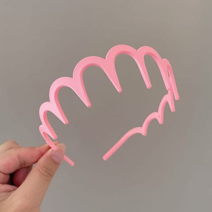 Plain Matte Scallop Edge Headband - Pink / One Size - Hair