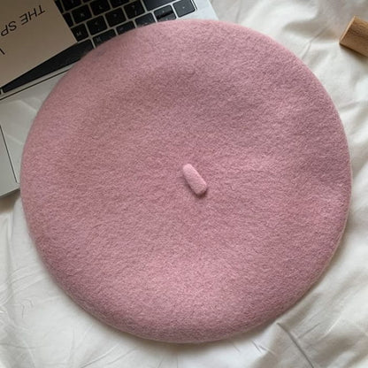 Plain Metal Accent Beret - Pink / M - Hats