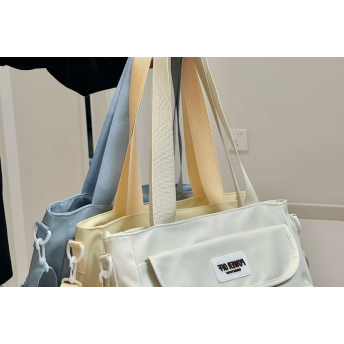 Plain Multi-Pocket Crossbody Tote Bag