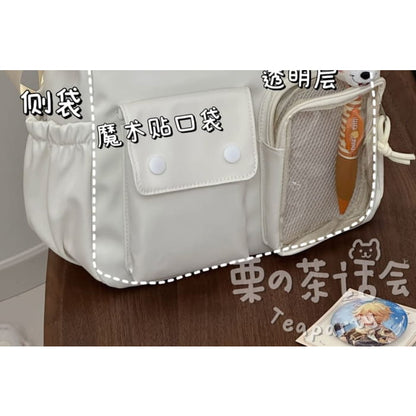 Plain Multi-Pocket Crossbody Tote Bag