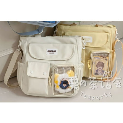 Plain Multi-Pocket Crossbody Tote Bag