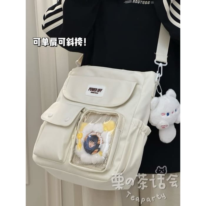 Plain Multi-Pocket Crossbody Tote Bag - With Cat