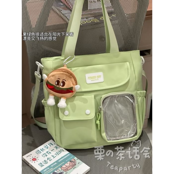 Plain Multi-Pocket Crossbody Tote Bag - With Hamburger