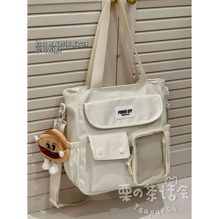 Plain Multi-Pocket Crossbody Tote Bag - With Hamburger