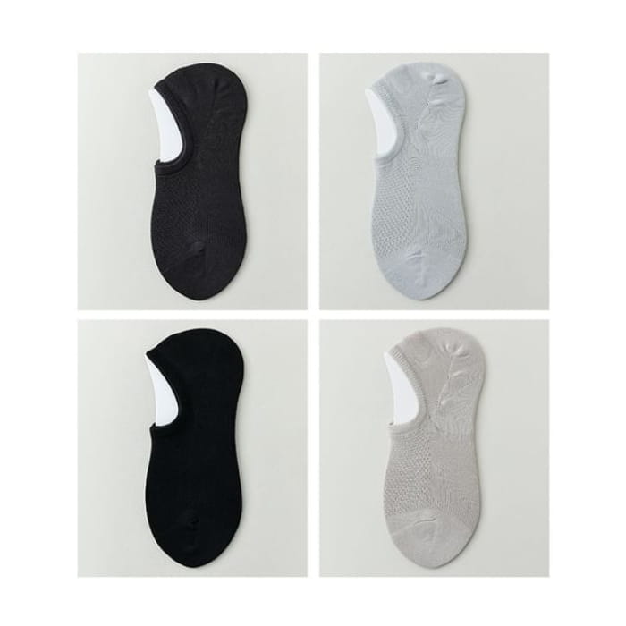 Plain No Show Socks Set - Dark Gray & Light Blue Black